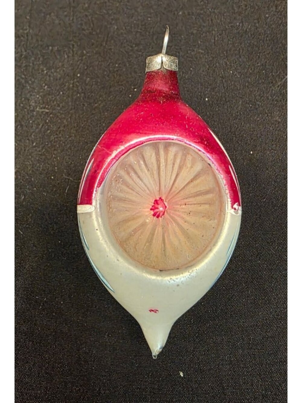 Vintage MCM Mercury Glass Pink Indent Reflector Teardrop Christmas Ornament